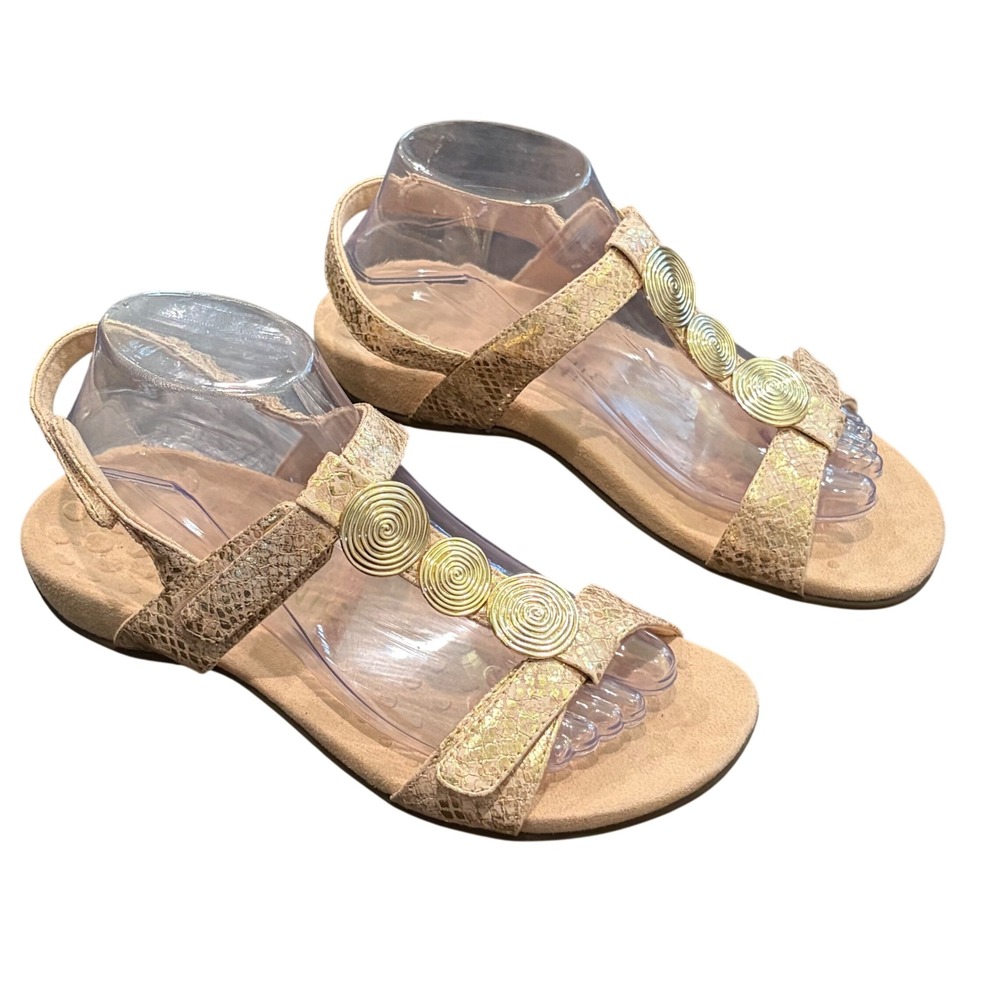 Vionic Farra Metallic Sandals Womens 8 Gold Snake Orthotic Comfort Slingback